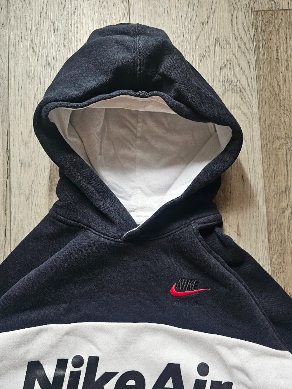 Nike Air Boys Hoodie Sweatshirt Black White Colorblock Nike Swoosh Size Large - Picture 3 of 7